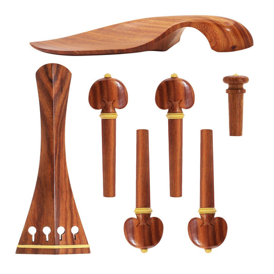 Muslady 4/4 Violin Accessory Set - Red Solid Wood with Tailpiece, Chin Rest, End Pin, Tuning Pegs