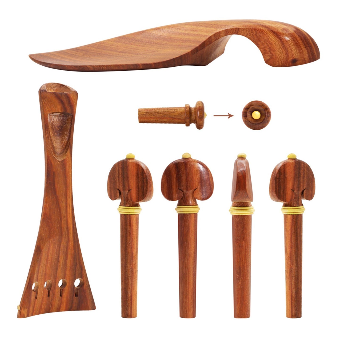 Muslady 4/4 Violin Accessory Set - Red Solid Wood with Tailpiece, Chin Rest, End Pin, Tuning Pegs