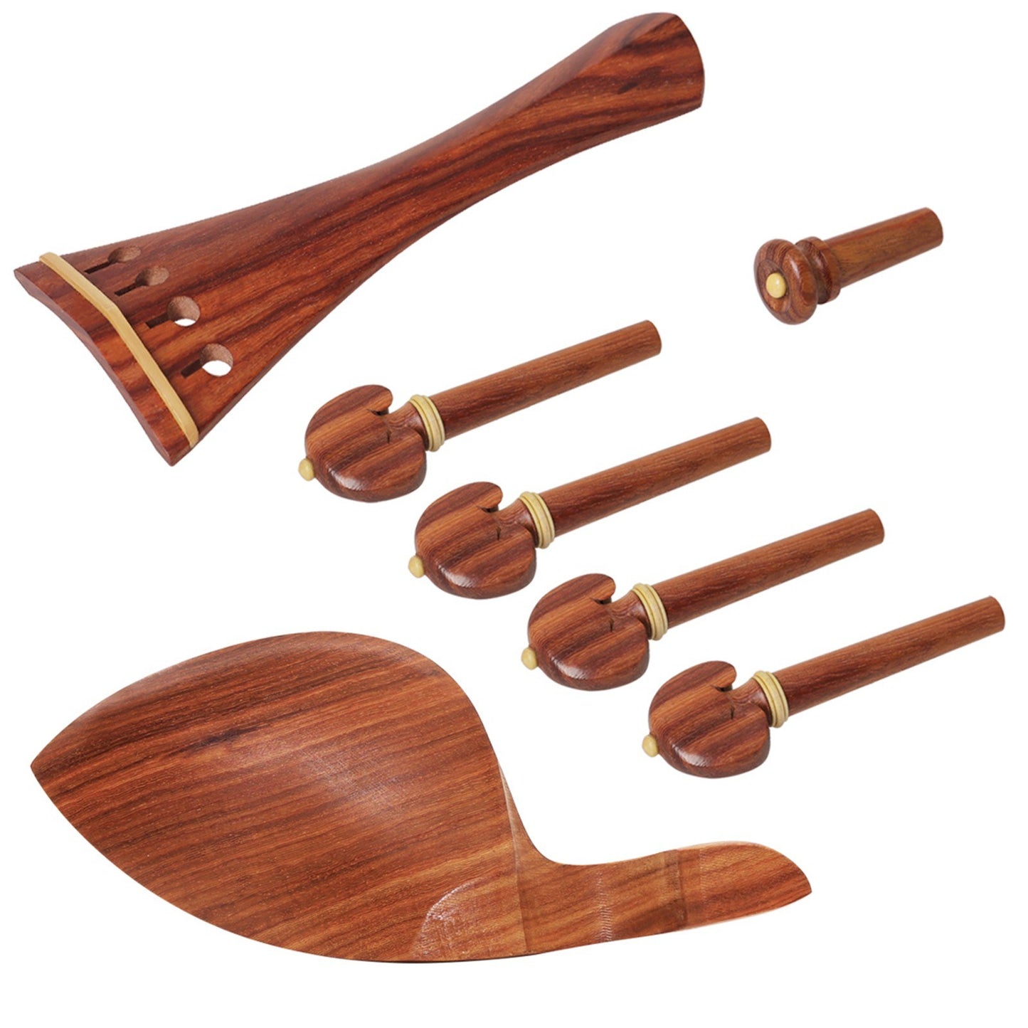 Muslady 4/4 Violin Accessory Set - Red Solid Wood with Tailpiece, Chin Rest, End Pin, Tuning Pegs