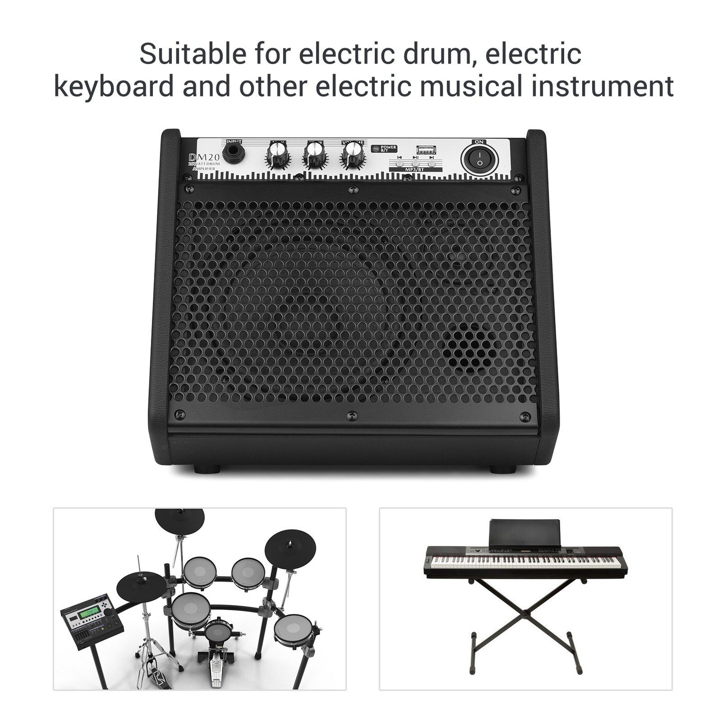 COOLMUSIC DM20 20W Electric Drum & Keyboard Amplifier with Wireless BT Speaker