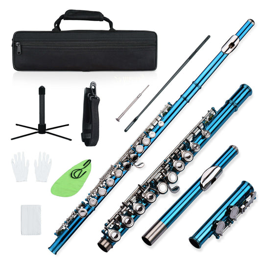 Nickel-Plated Cupronickel C Flute, 16 Keys, Closed Hole Wind Instrument