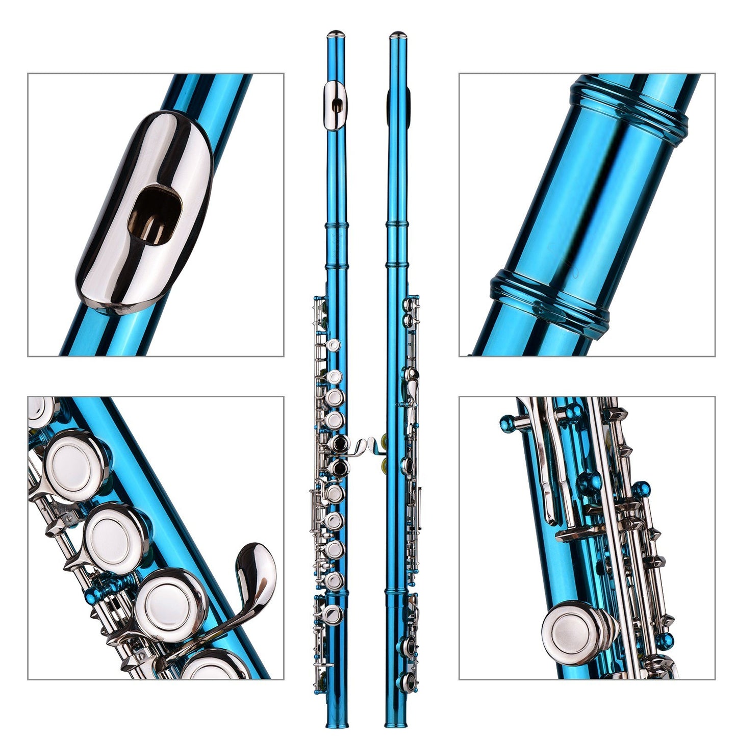 Nickel-Plated Cupronickel C Flute, 16 Keys, Closed Hole Wind Instrument