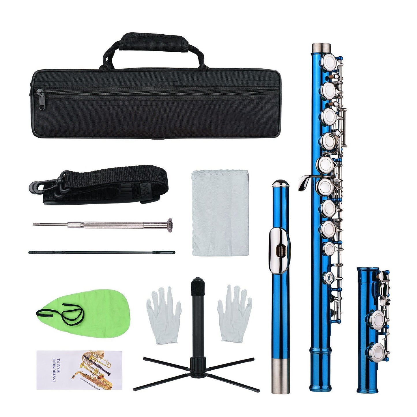 Nickel-Plated Cupronickel C Flute, 16 Keys, Closed Hole Wind Instrument