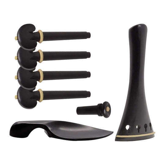 Muslady 4/4 Violin Ebony Accessory Set: Tailpiece, Chin Rest, End Pin, Tuning Pegs