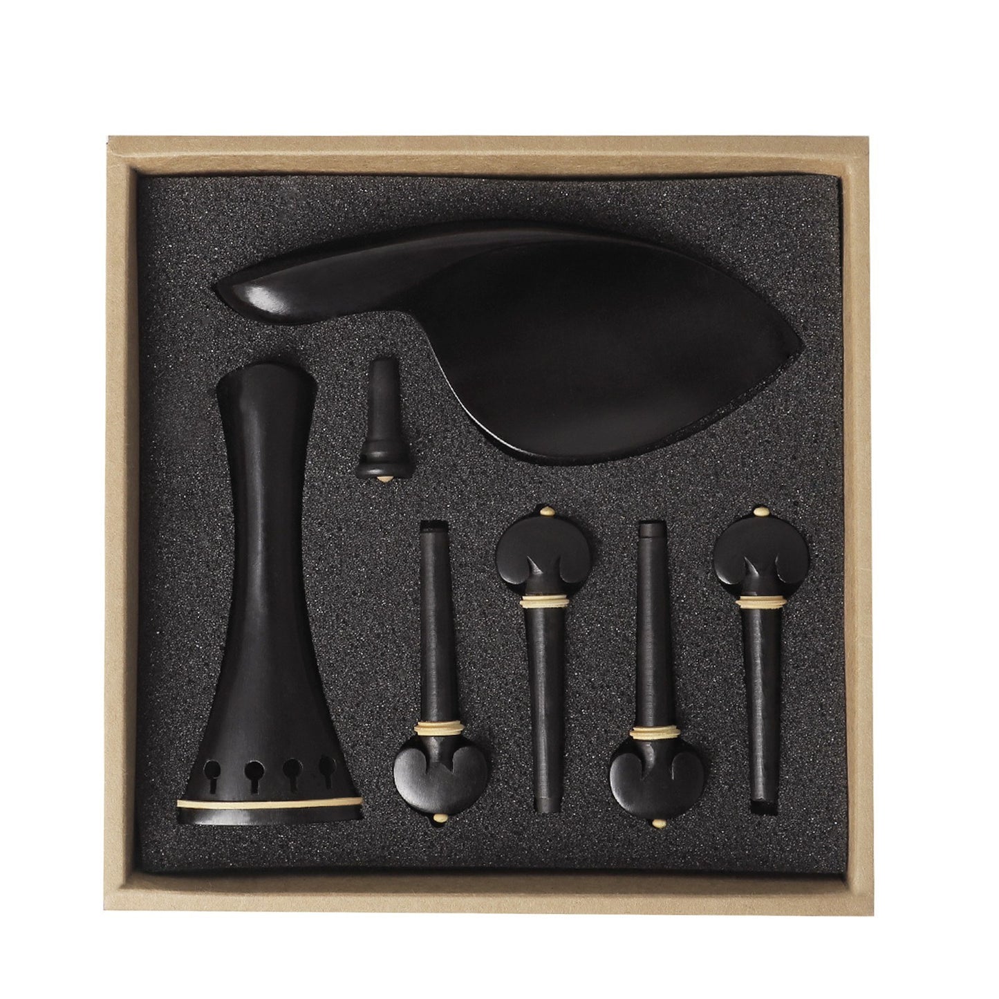 Muslady 4/4 Violin Ebony Accessory Set: Tailpiece, Chin Rest, End Pin, Tuning Pegs