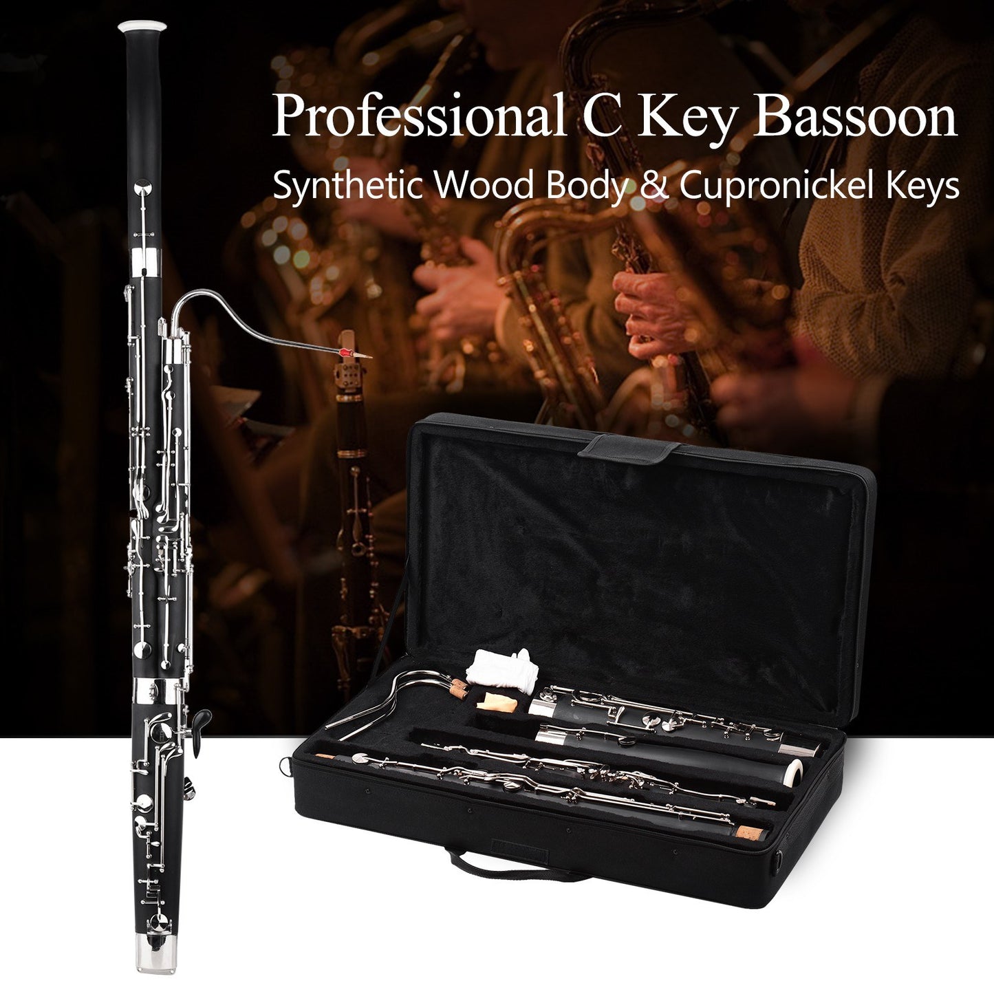 High-Quality C Key Bassoon: Synthetic Wood with Silver & Nickel-Plated Keys