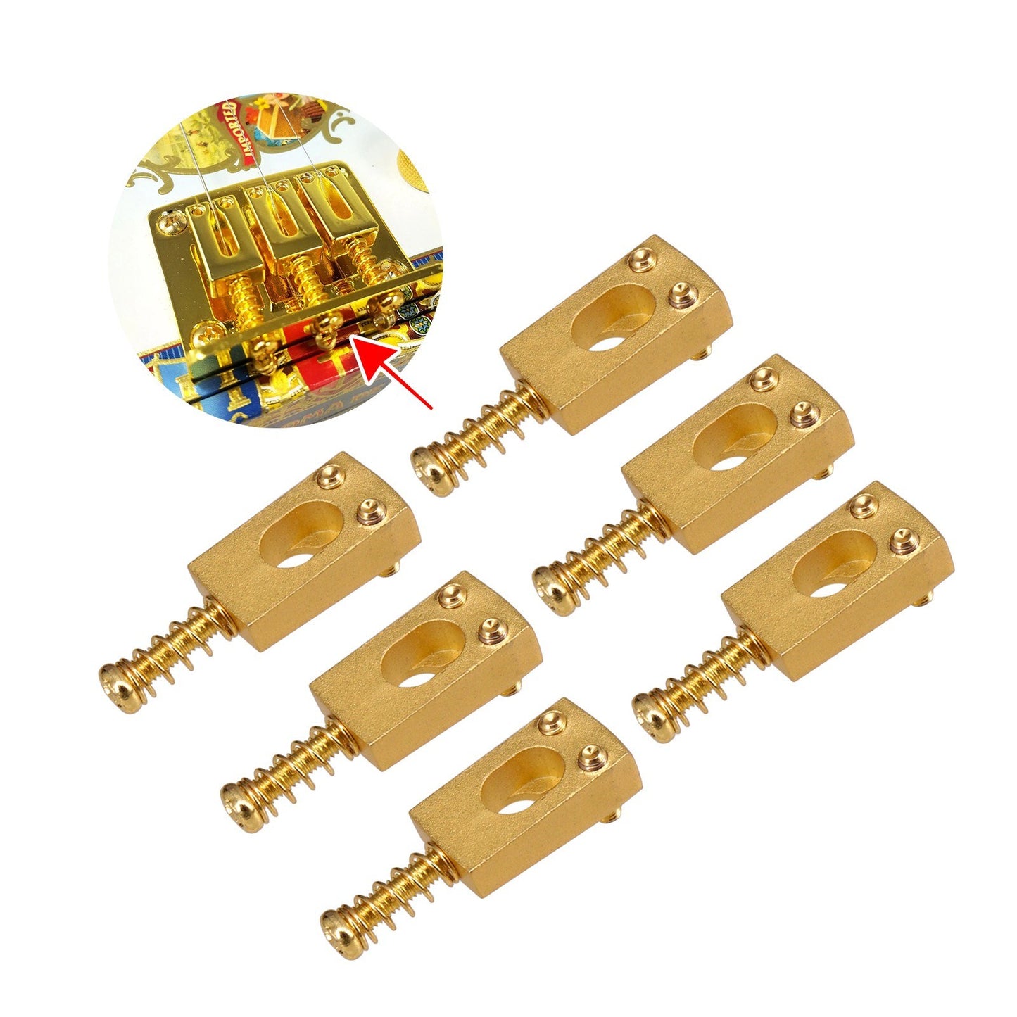 Set of 6 Vintage Brass Guitar String Saddles for Electric Guitars