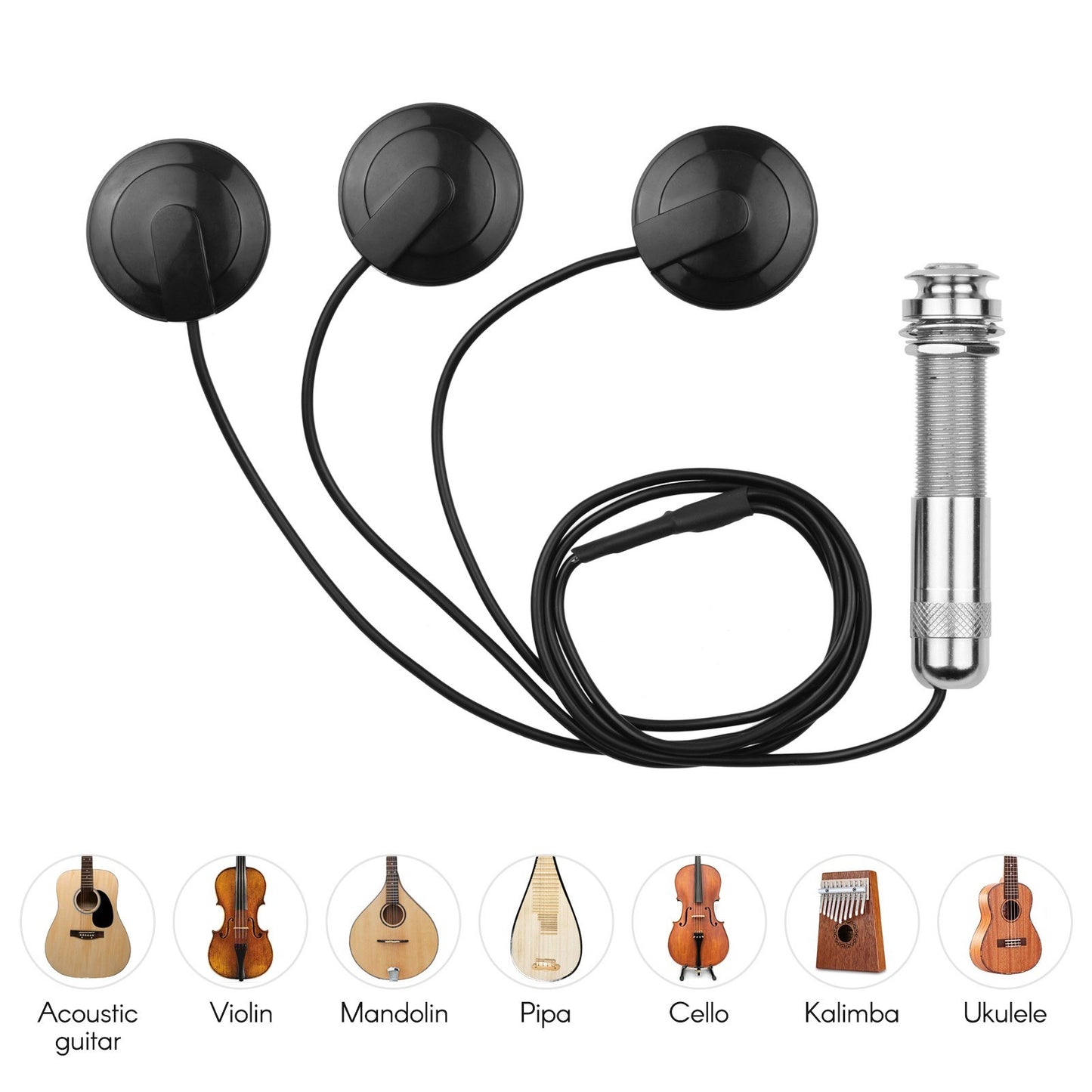 Mini Acoustic Guitar Transducer Pickup with 3.0m Adhesive Cable