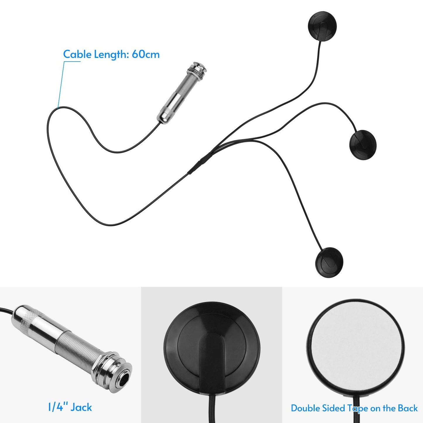 Mini Acoustic Guitar Transducer Pickup with 3.0m Adhesive Cable