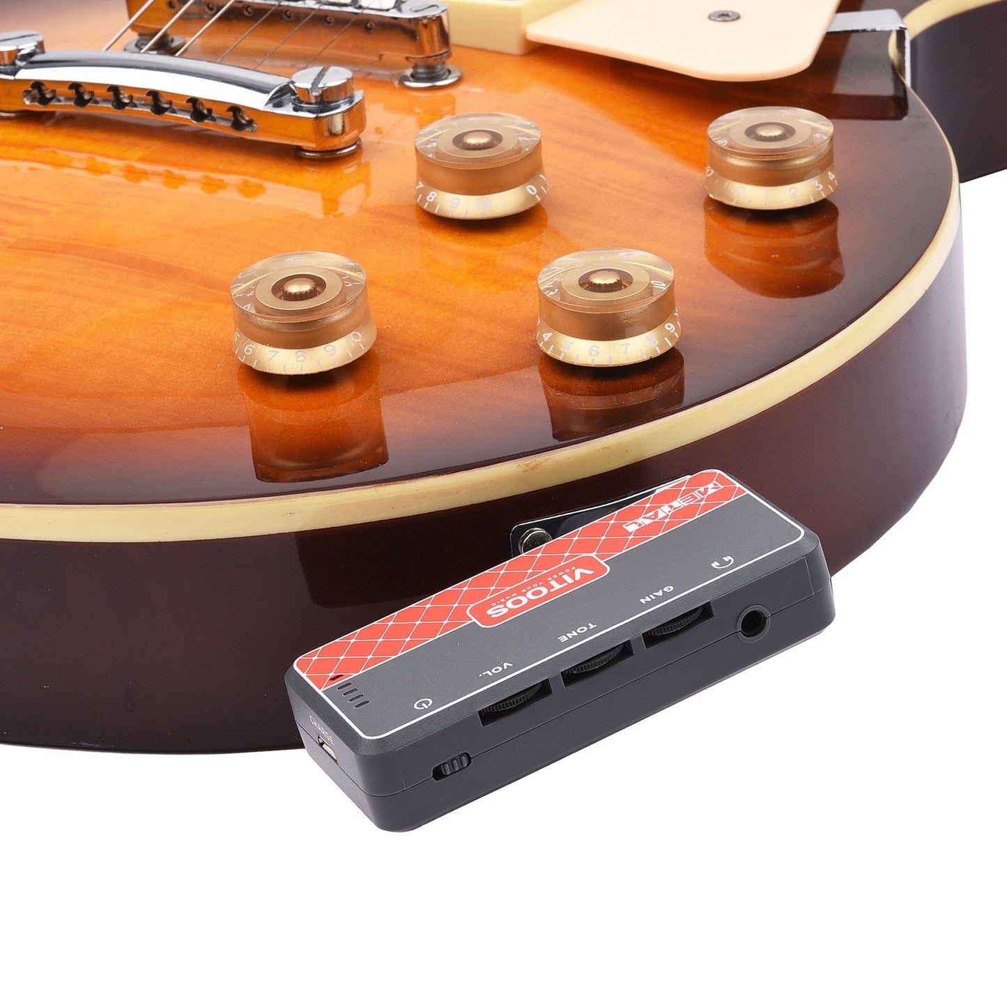 VITOOS METAL Guitar Headphone Amplifier with 1/4 Plug, 3.5mm Jack, Aux In, Gain, Tone & Volume Controls, Rechargeable Battery