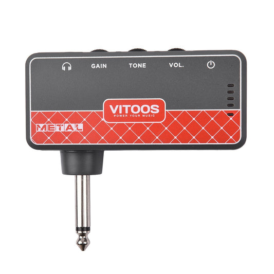 VITOOS METAL Guitar Headphone Amplifier with 1/4 Plug, 3.5mm Jack, Aux In, Gain, Tone & Volume Controls, Rechargeable Battery