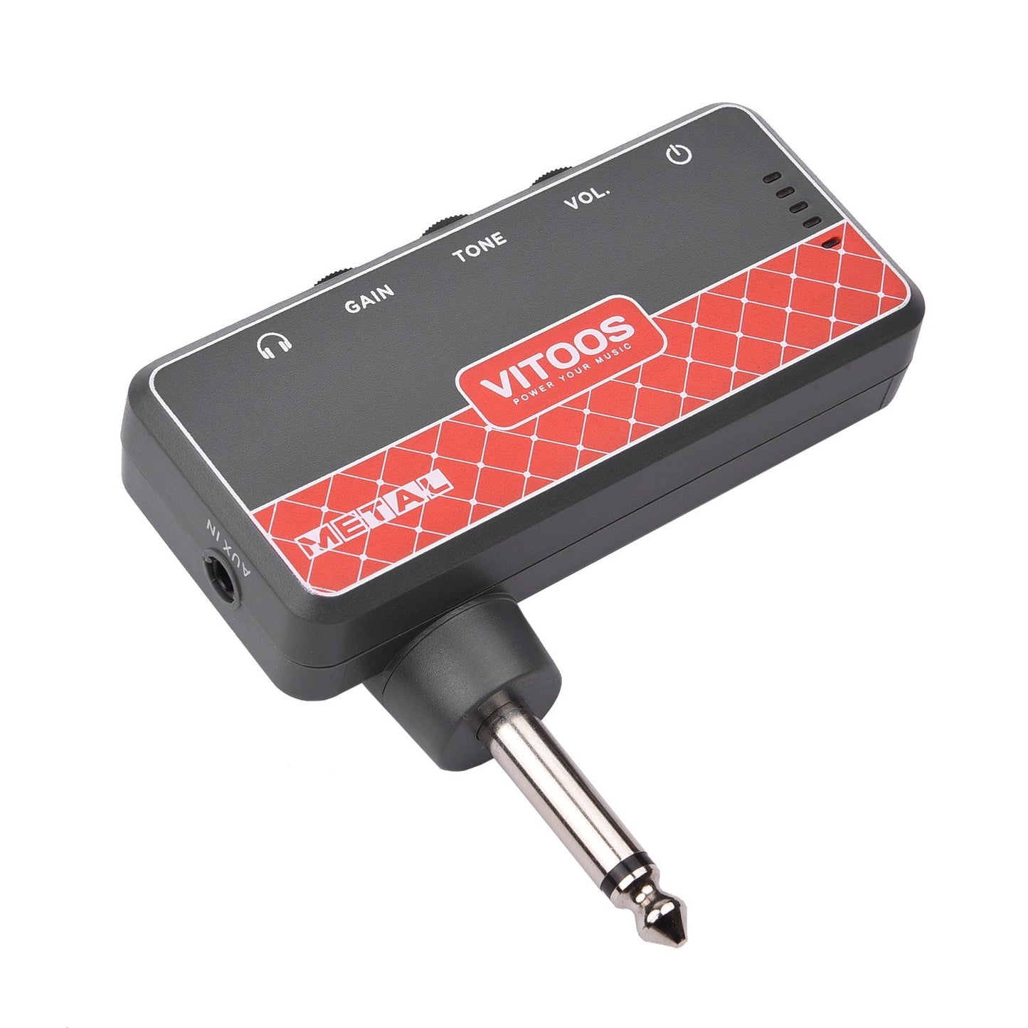 VITOOS METAL Guitar Headphone Amplifier with 1/4 Plug, 3.5mm Jack, Aux In, Gain, Tone & Volume Controls, Rechargeable Battery