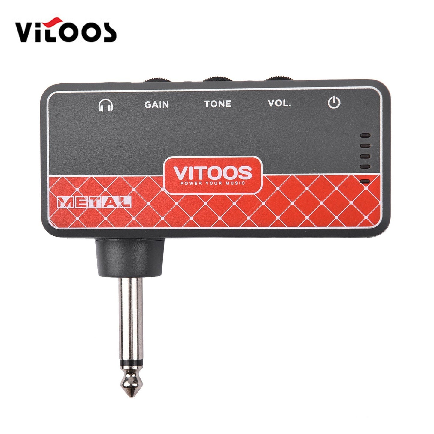 VITOOS METAL Guitar Headphone Amplifier with 1/4 Plug, 3.5mm Jack, Aux In, Gain, Tone & Volume Controls, Rechargeable Battery