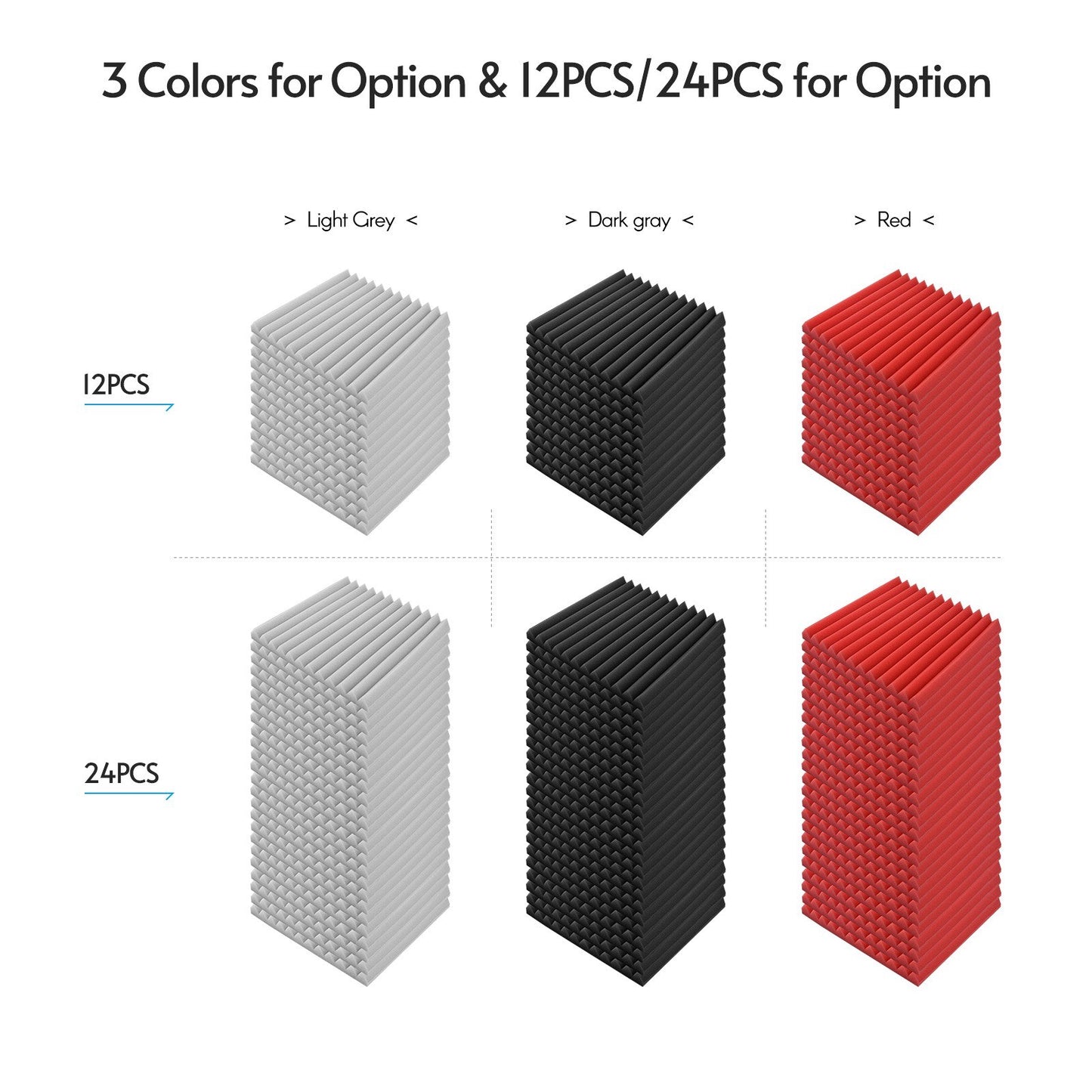 24 Pack Studio Acoustic Foam Panels - Sound Insulation & Absorbing, 30x30x2.5cm / 12x12x1in