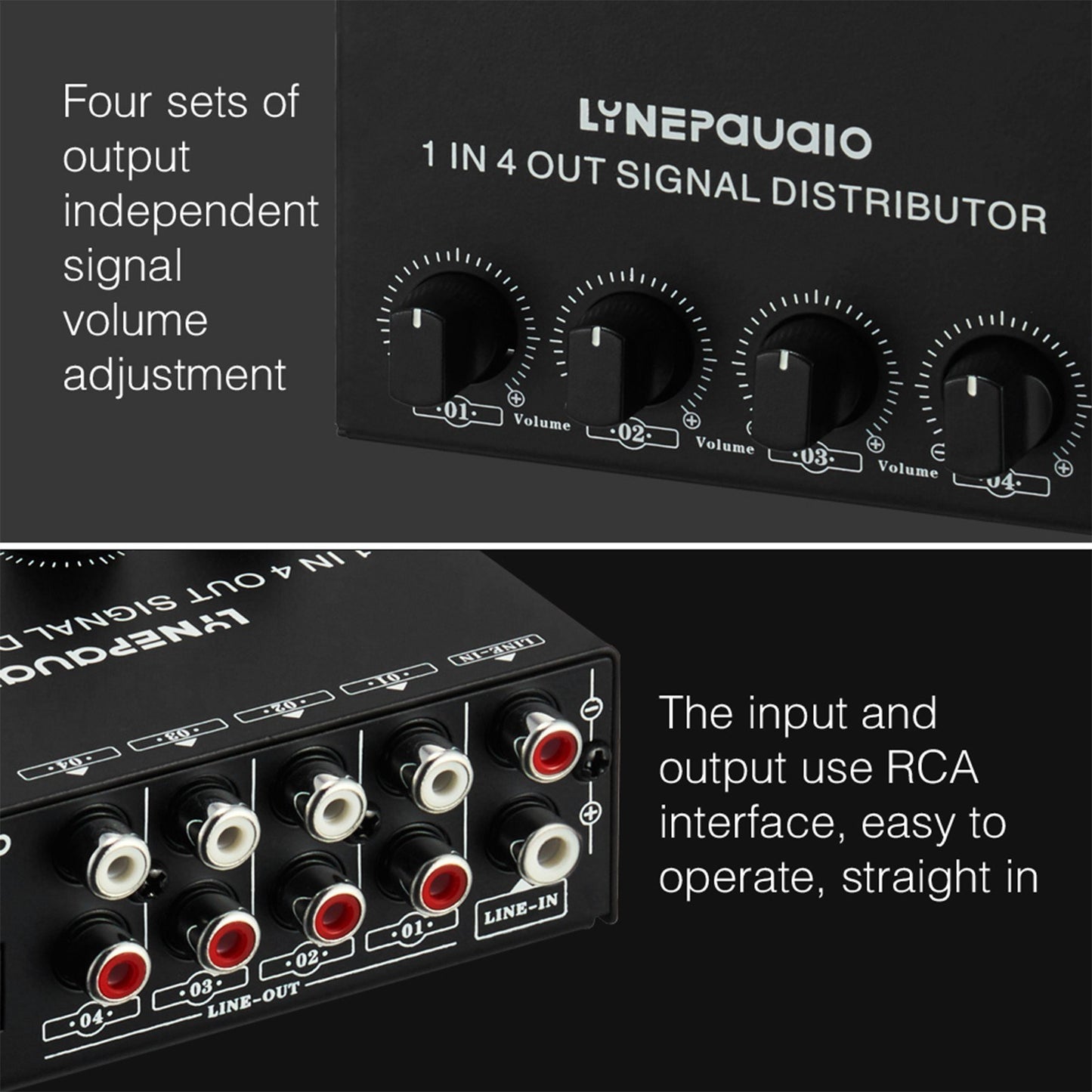 LYNEPAUAIO Stereo Audio Amplifier: 1-in-4-out Signal Distributor