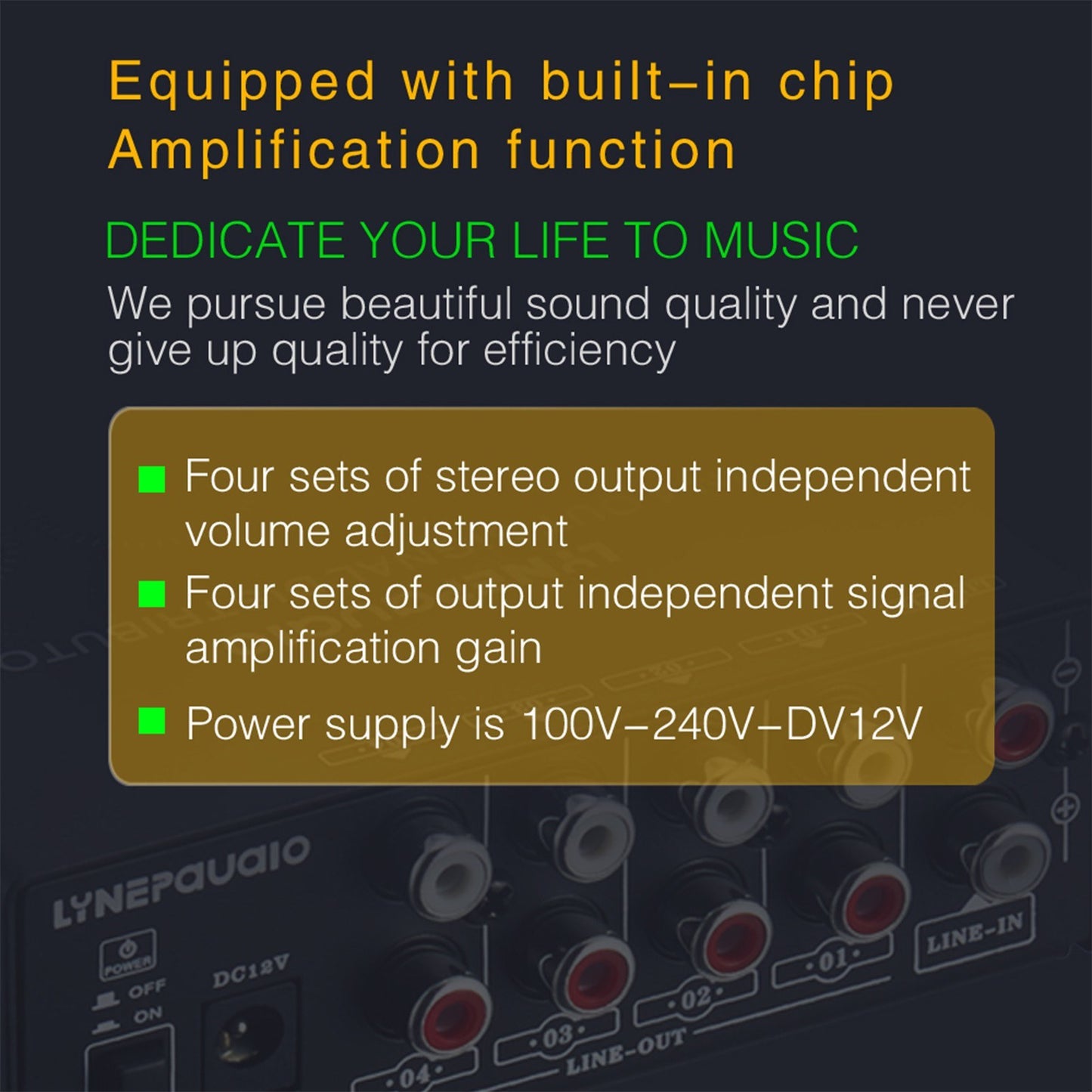 LYNEPAUAIO Stereo Audio Amplifier: 1-in-4-out Signal Distributor