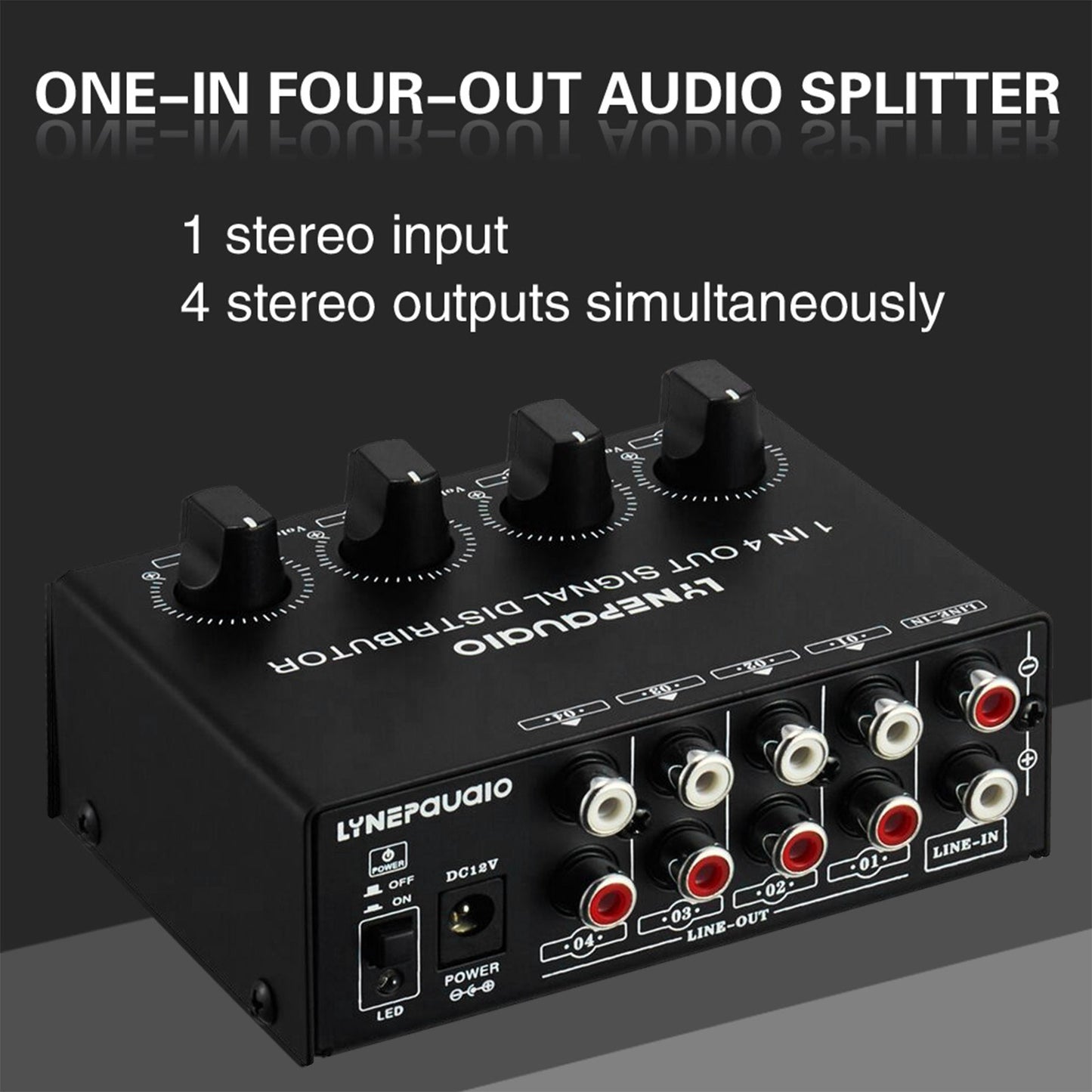 LYNEPAUAIO Stereo Audio Amplifier: 1-in-4-out Signal Distributor