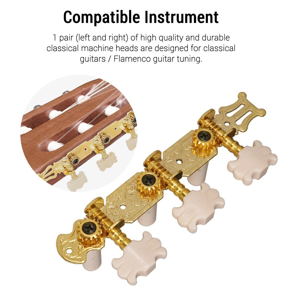 Gold Classical Guitar Tuning Pegs - 1 Pair Machine Heads