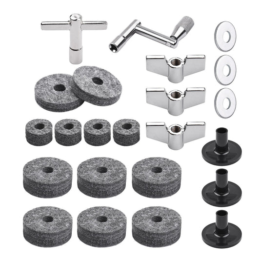 23-Piece Cymbal Replacement Accessories Set: Includes Felts, Wing Nuts, Washers, Sleeves, and Drum Key