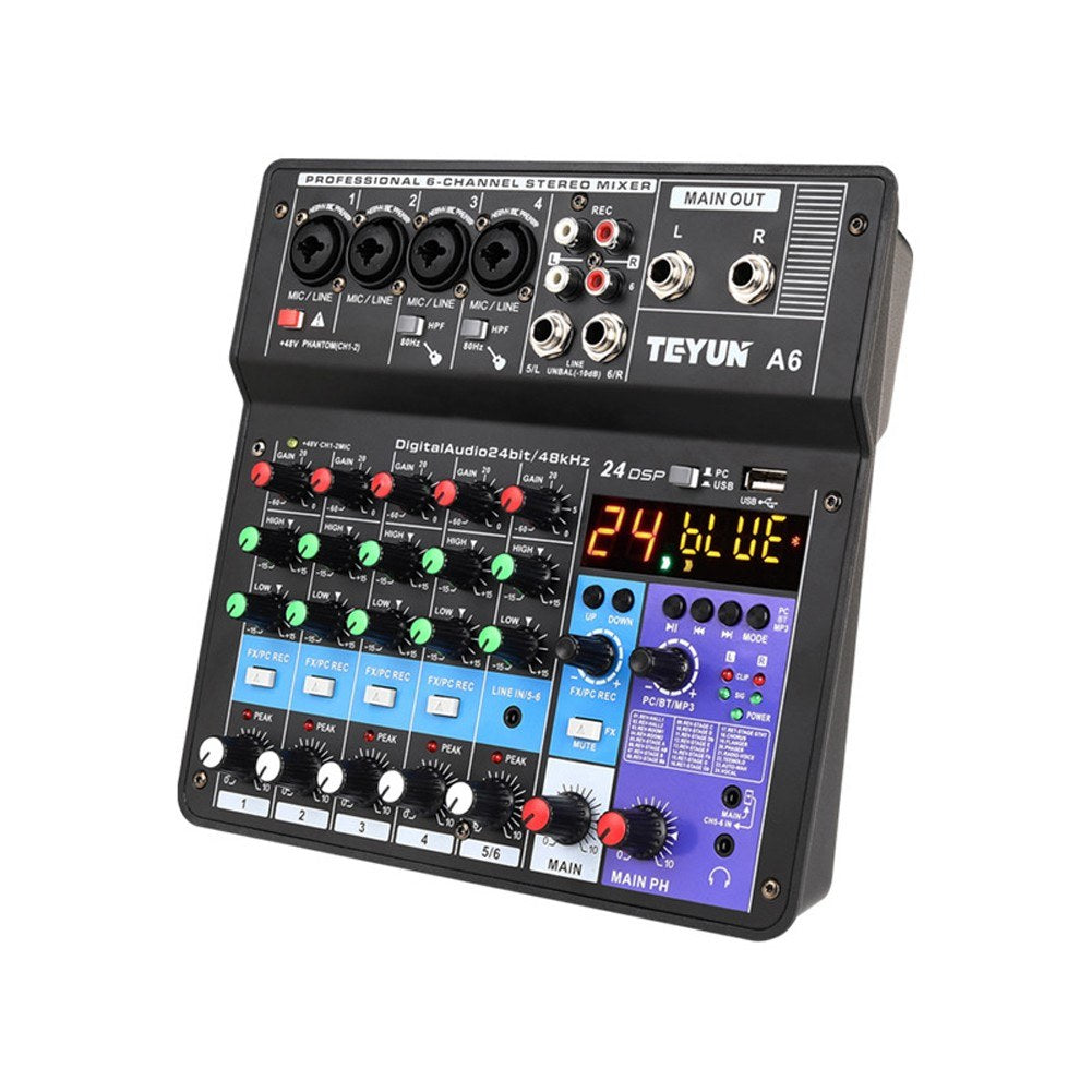 A6 6-Channel Portable Mini Audio Mixer Console with Sound Card