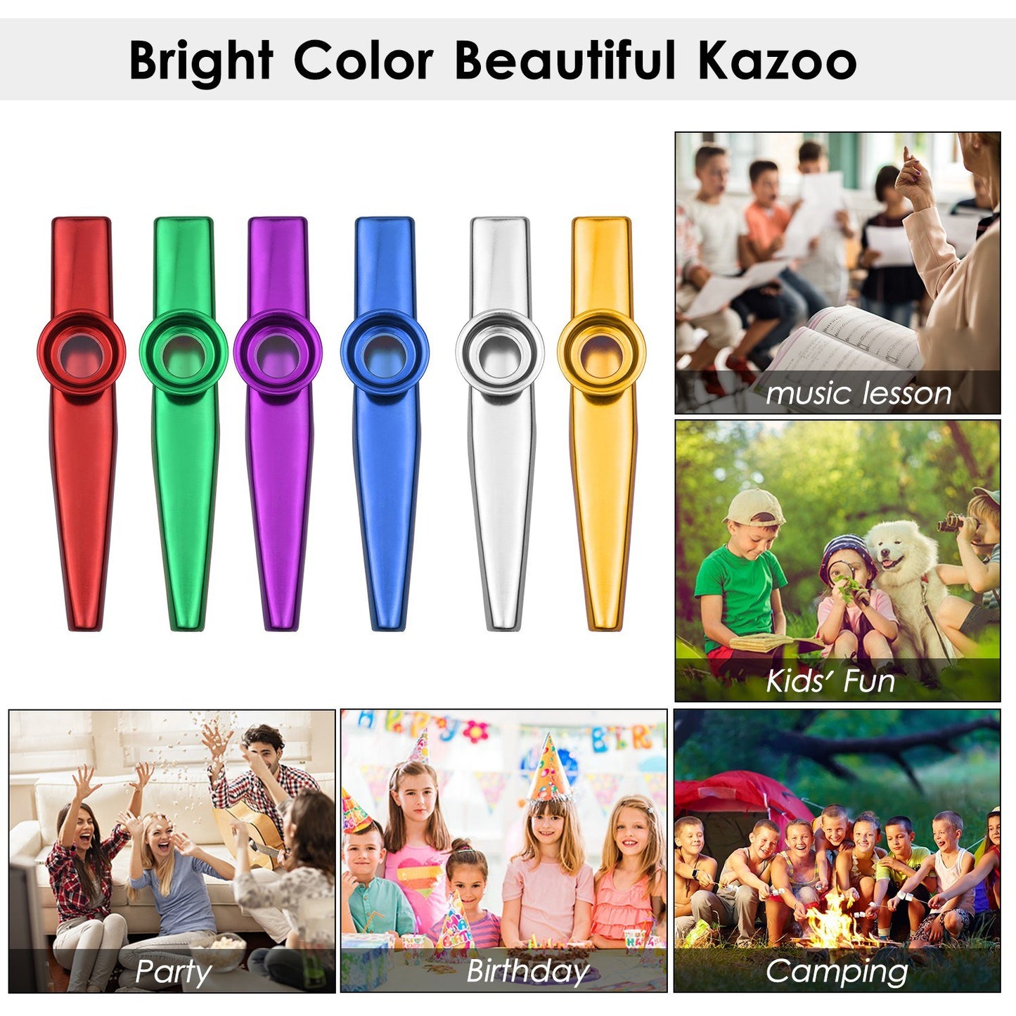 Muslady 6-Piece Aluminum Alloy Kazoo Set for Kids, Adults & Beginners