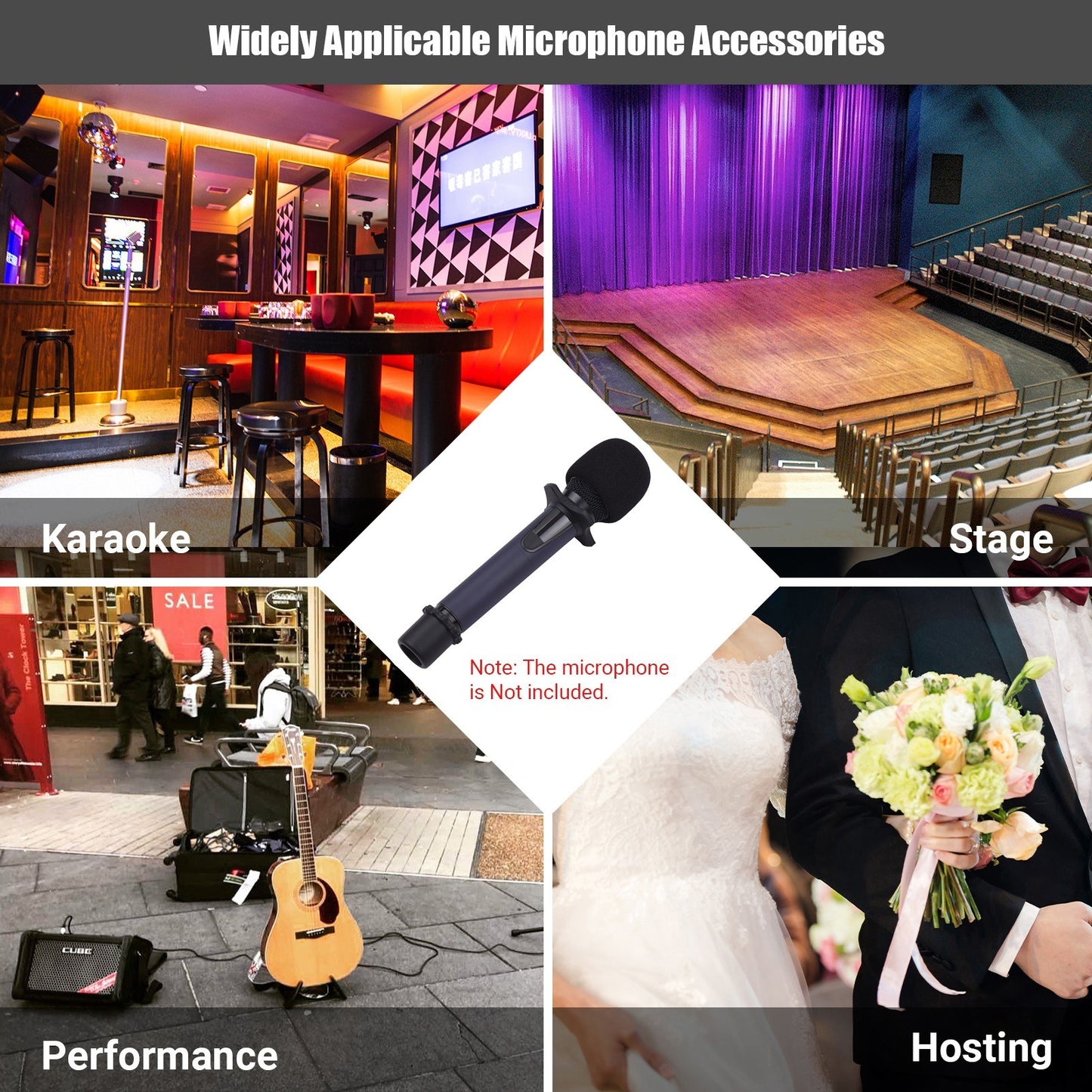 Muslady Wireless Handheld Mic Protection Kit: Foam Windshield, Anti-Roll Silicone Ring, Rod Sleeve Holder