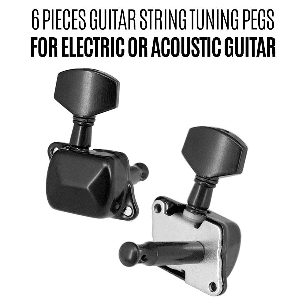 6-Piece Black Guitar Tuning Pegs - Semi-Closed Tuners for Electric & Acoustic Guitars (3L + 3R)