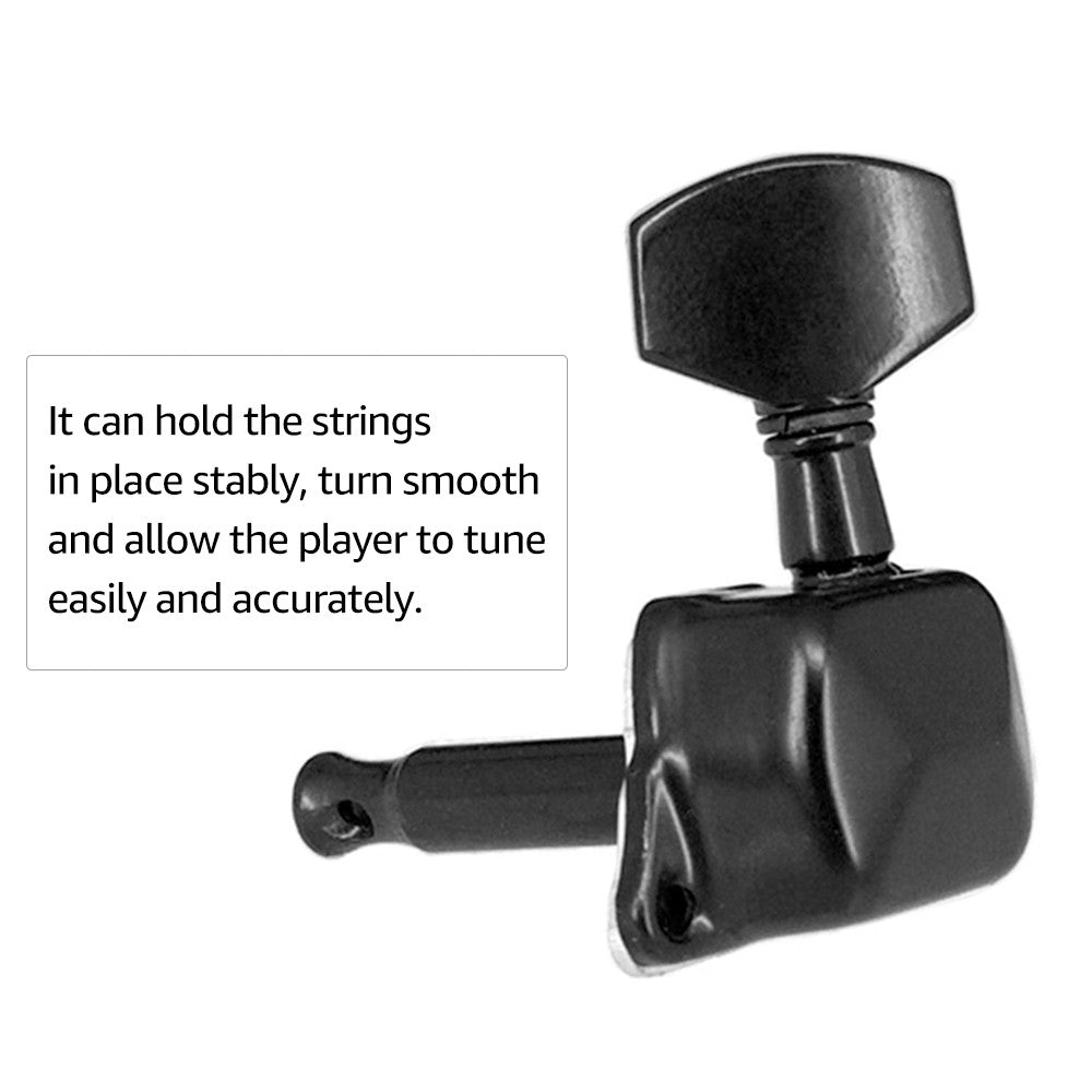 6-Piece Black Guitar Tuning Pegs - Semi-Closed Tuners for Electric & Acoustic Guitars (3L + 3R)