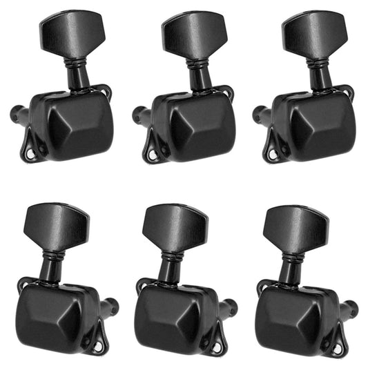 6-Piece Black Guitar Tuning Pegs - Semi-Closed Tuners for Electric & Acoustic Guitars (3L + 3R)