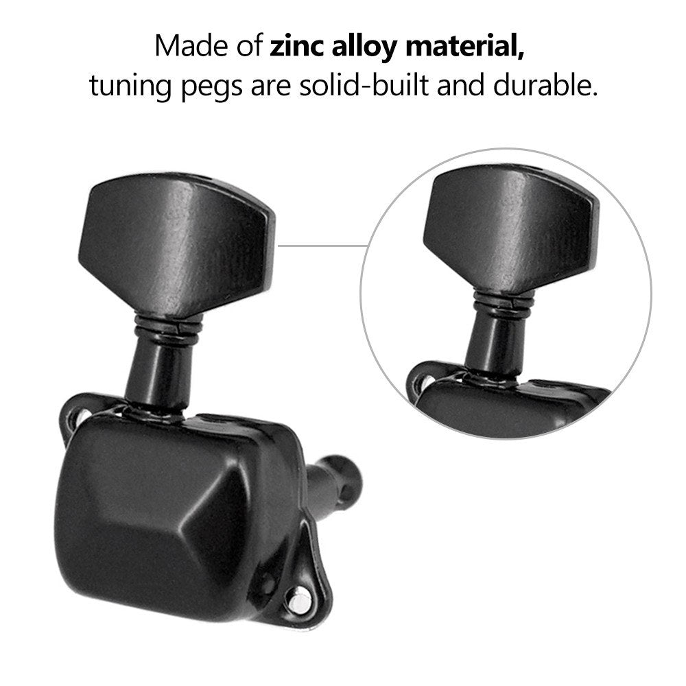 6-Piece Black Guitar Tuning Pegs - Semi-Closed Tuners for Electric & Acoustic Guitars (3L + 3R)