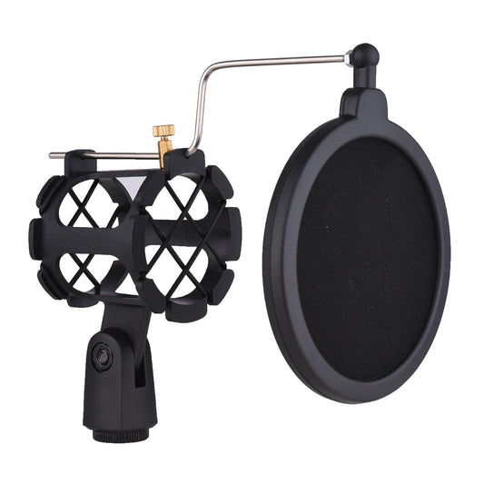 Universal Mic Shock Mount with Pop Filter & Screw Adapter for 2cm-4cm Condenser Microphones