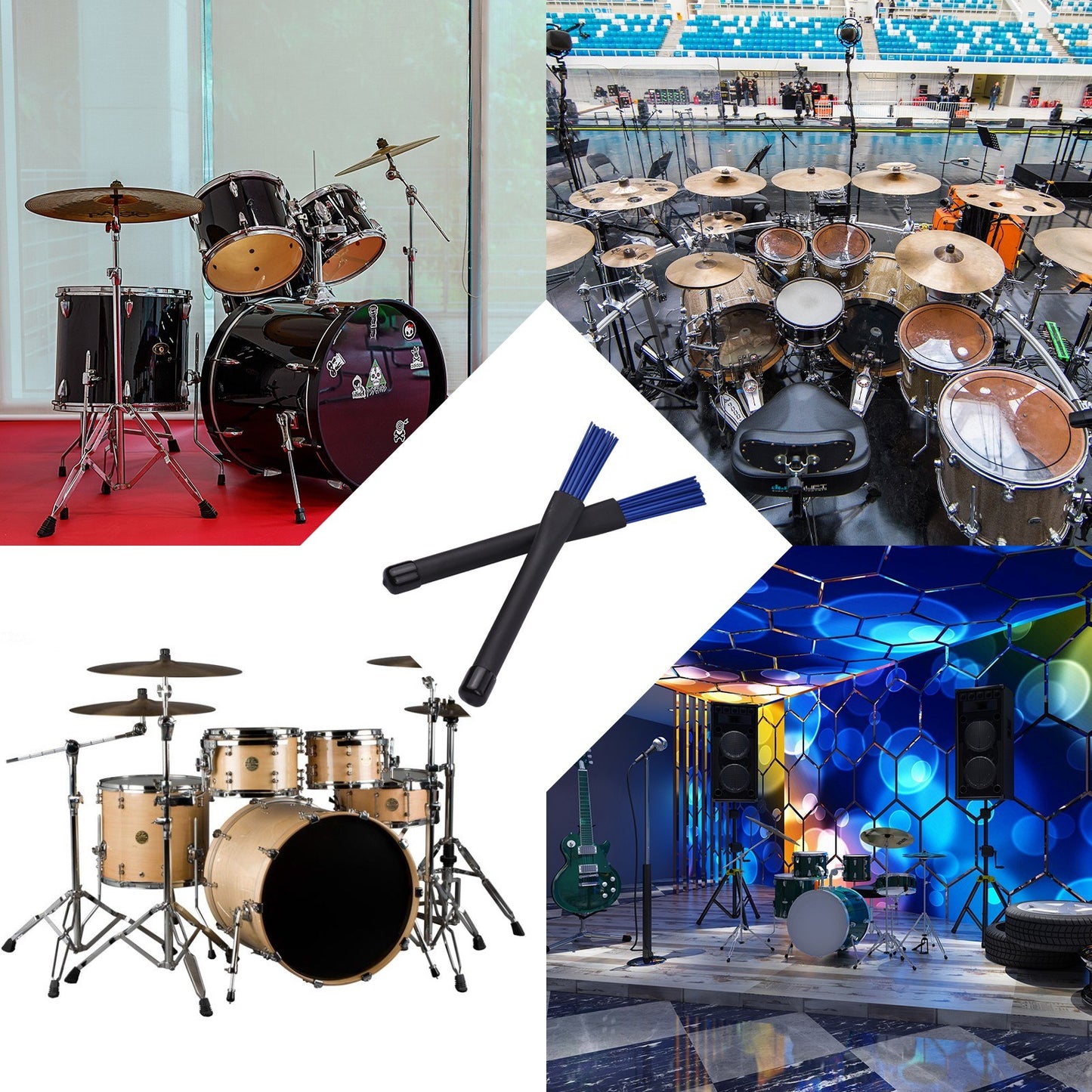 Muslady Retractable Drumsticks & Nylon Brushes Set - 1 Pair for Jazz Drum Kit