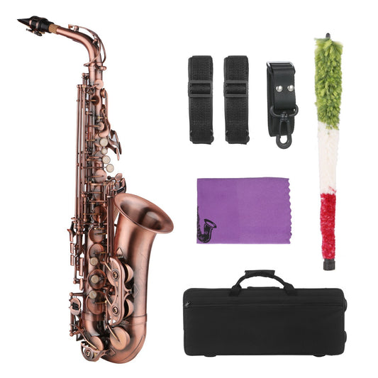 Antique Red E-flat Saxophone with Case, Cleaning Kit, Strap & Mouthpiece