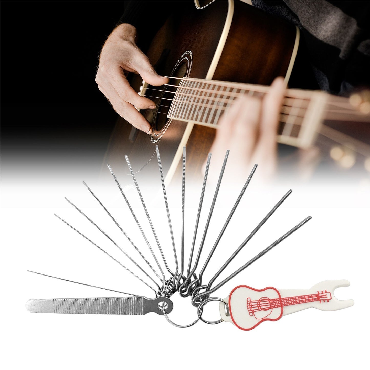 13-Piece Guitar Nut File & Bridge Pin Puller Kit for Electric & Acoustic Guitar Maintenance