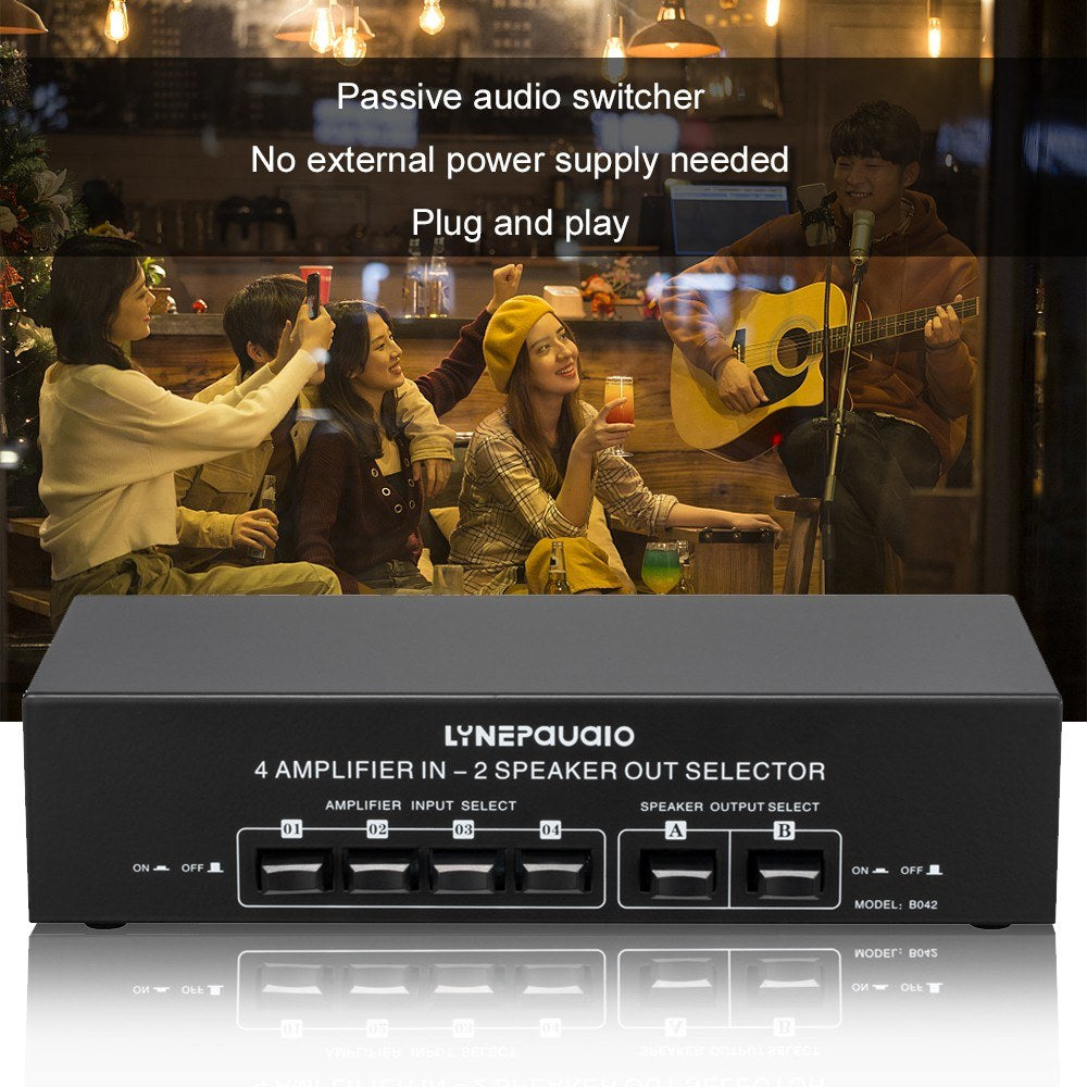 LYNEPAUAIO 4x2 Audio Switcher Signal Selector Splitter Box