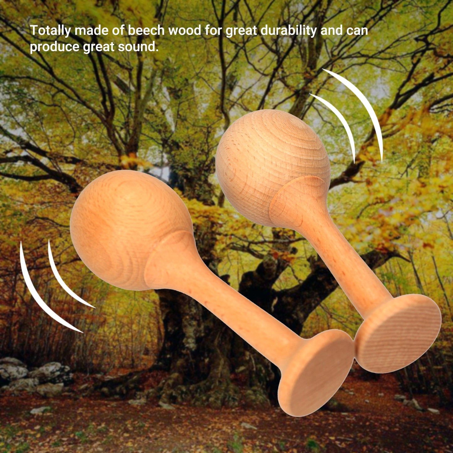 Wooden Beech Maraca Pair - Kids Percussion Shaker Rattles Musical Instrument
