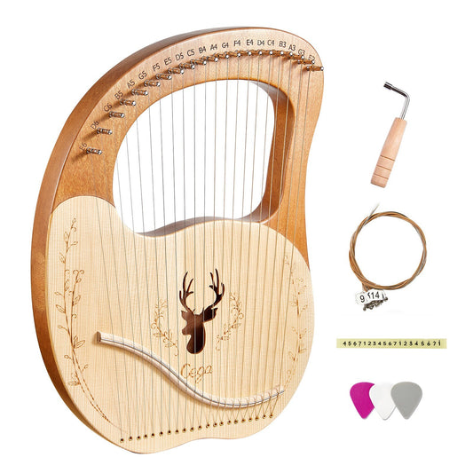 Cega 21-String Metal Lyre Harp with Tuning Wrench, Picks & Music Note Stickers