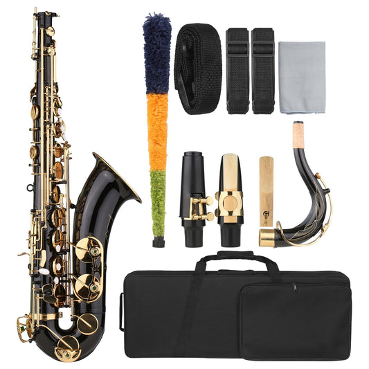 Premium B-flat Tenor Saxophone - Black Lacquer Finish with Complete Accessory Kit
