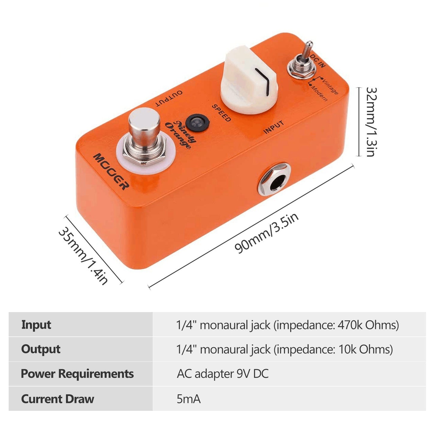 Mooer Ninety Orange Micro Analog Phaser Guitar Pedal True Bypass
