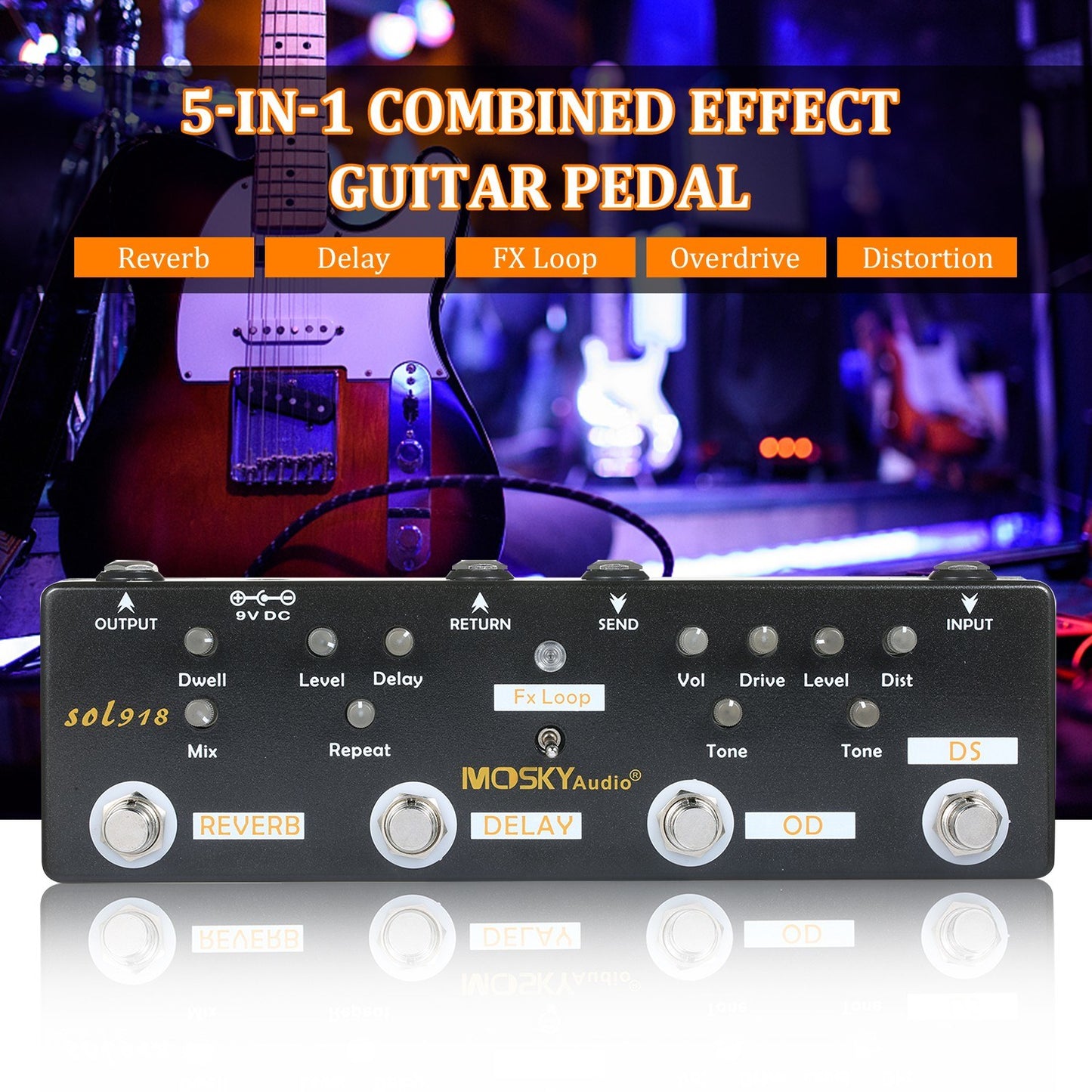 MOSKY Audio SOL918 5-in-1 Multi-Effect Guitar Pedal
