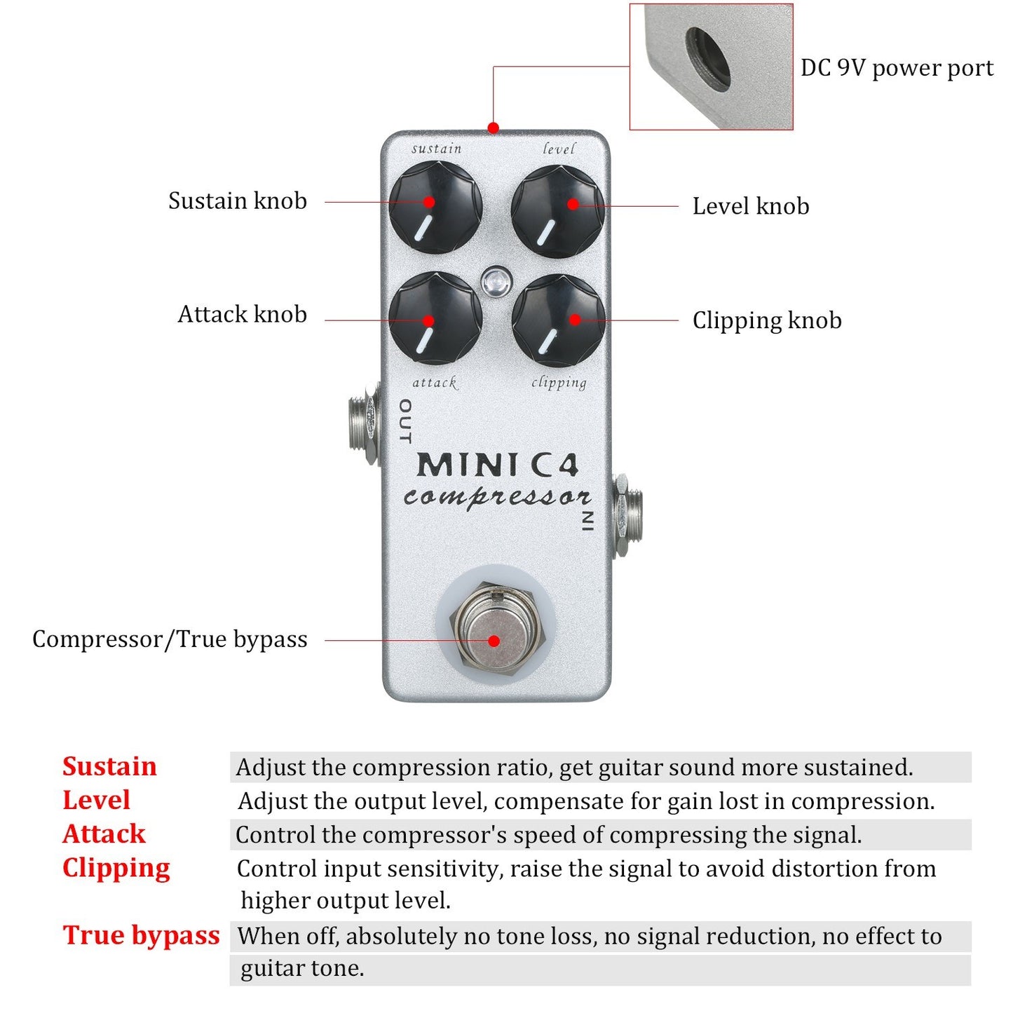 MOSKY C4 Mini Compressor Guitar Effects Pedal - True Bypass