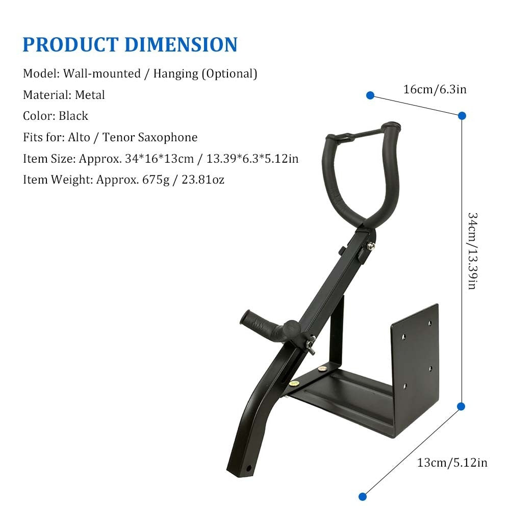 Muslady Saxophone Wall Mount Stand - Alto/Tenor Sax Holder & Display Rack