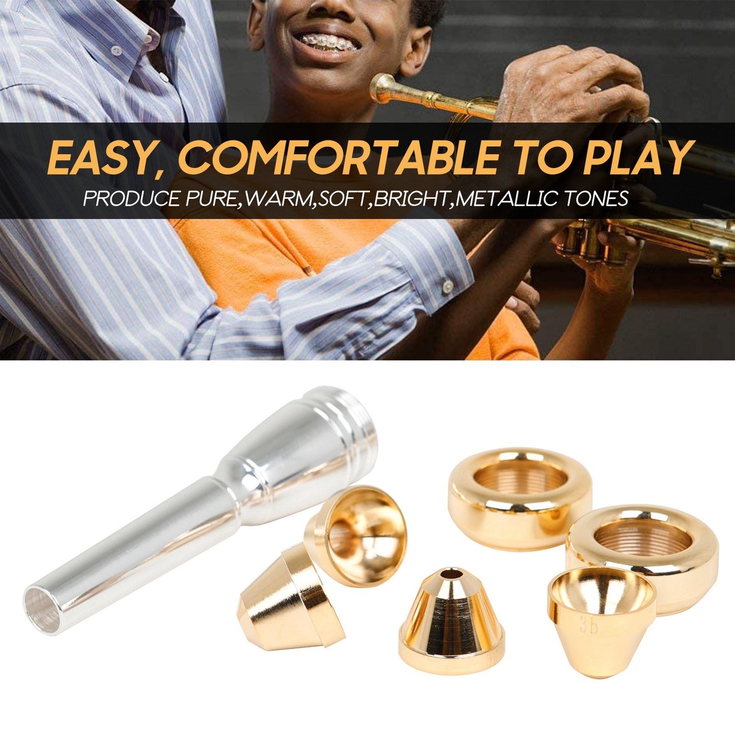 Silver-Plated Brass Trumpet Mouthpiece 2B 2C 3B 3C for Beginners & Pros