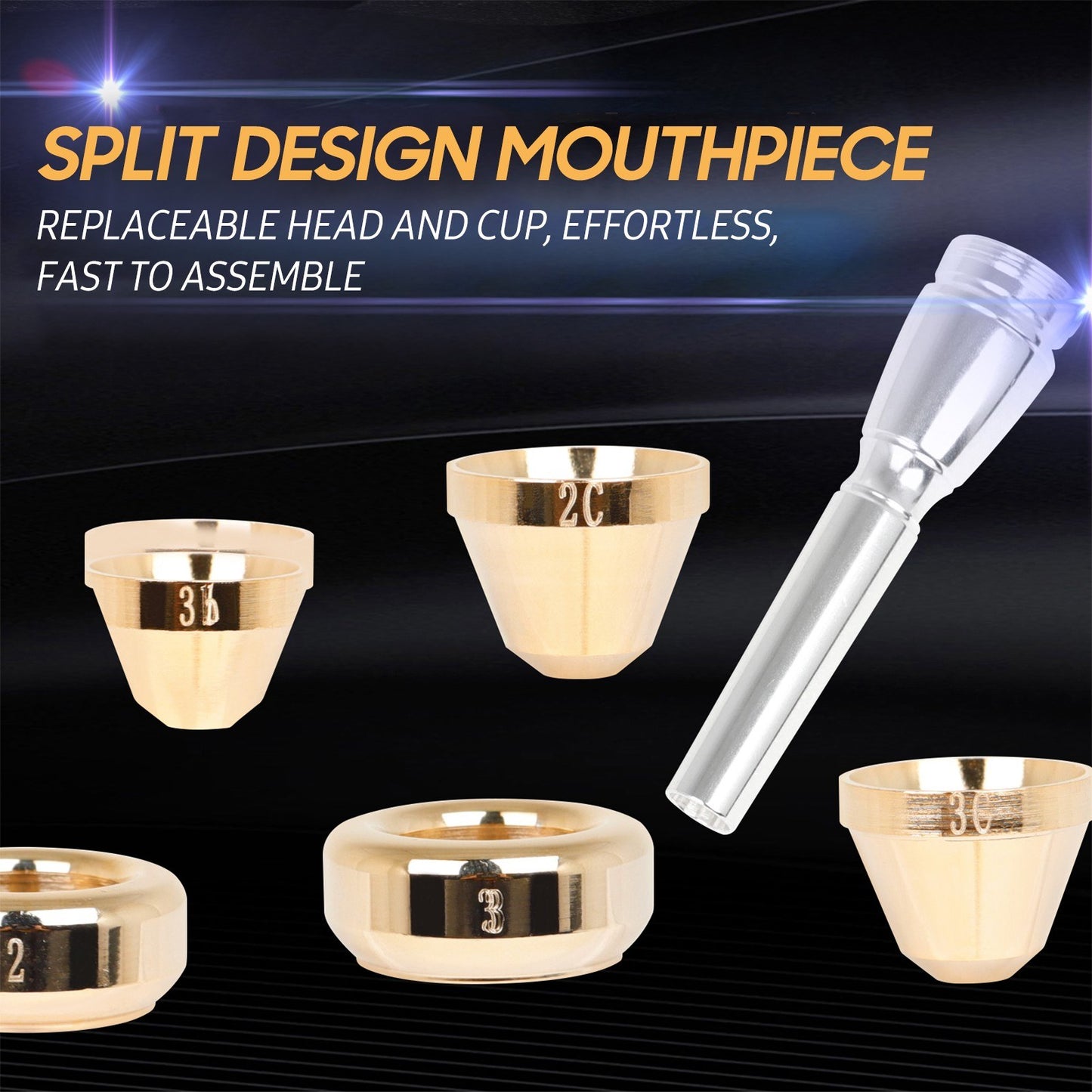 Silver-Plated Brass Trumpet Mouthpiece 2B 2C 3B 3C for Beginners & Pros