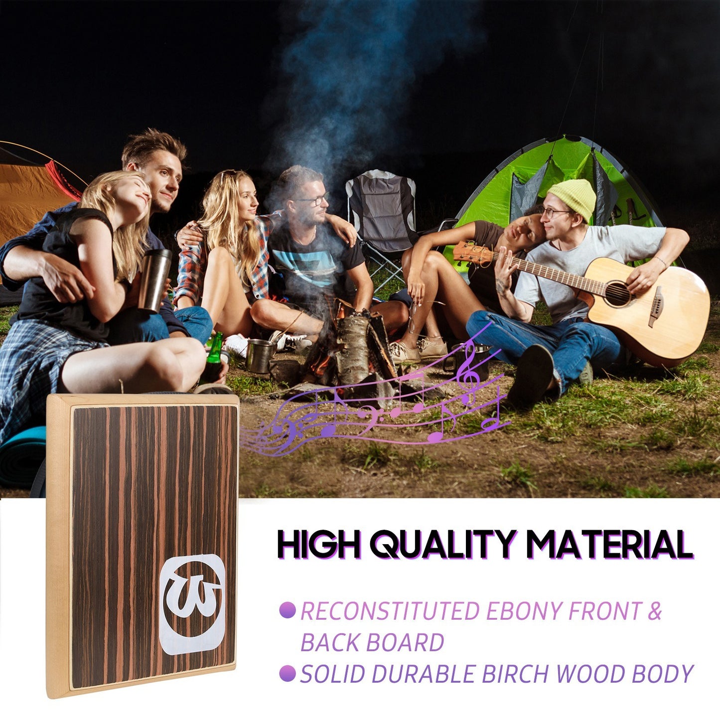 Compact Travel Cajon Box Drum with Adjustable Strings & Carrying Bag by Walter