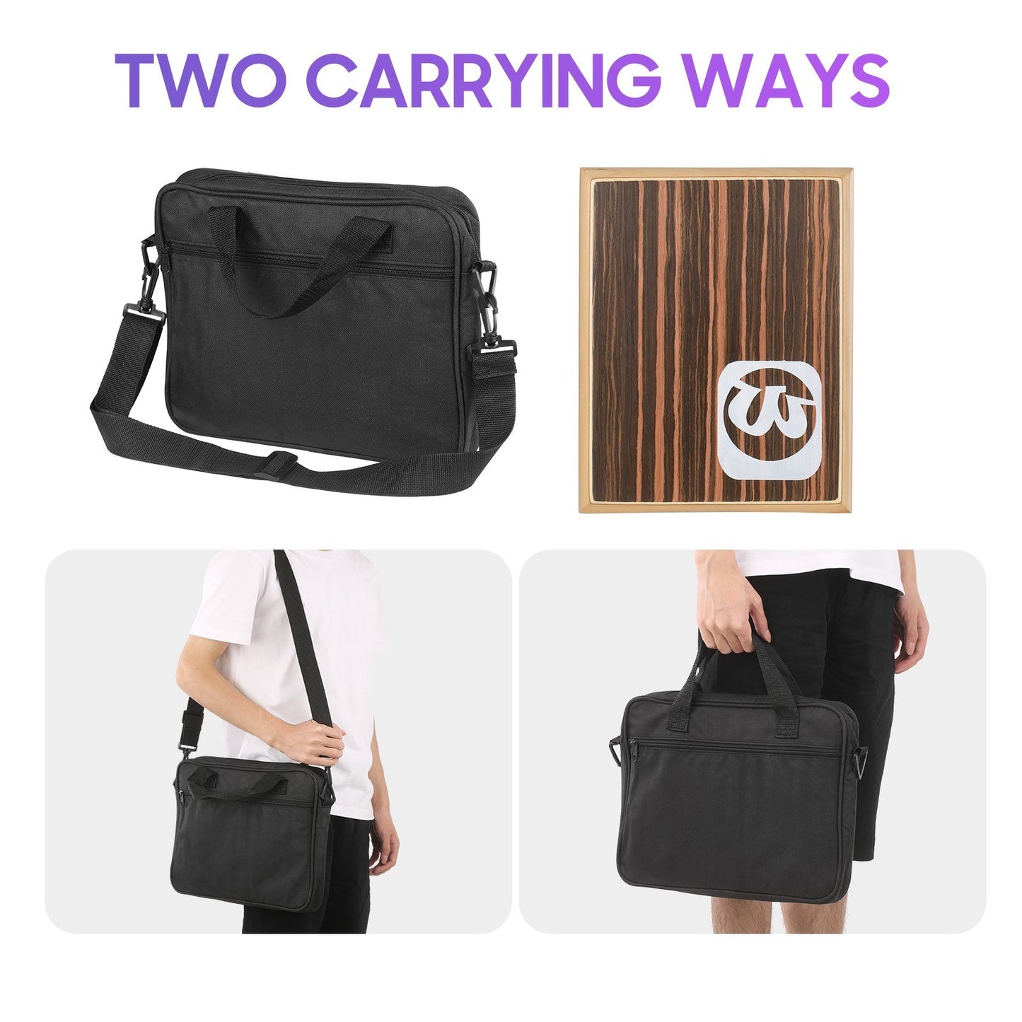 Compact Travel Cajon Box Drum with Adjustable Strings & Carrying Bag by Walter