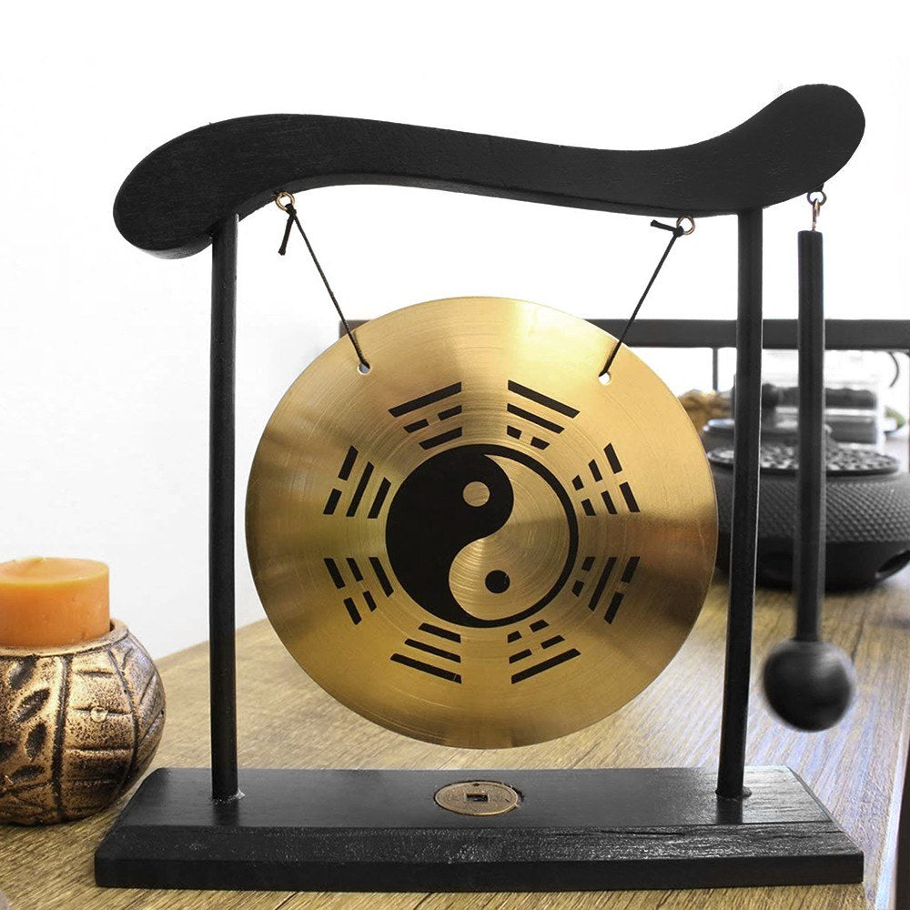 Taiji Symbol Mini Gong with Mallet - Desktop Wind Chime for Home Decor & Housewarming Gift