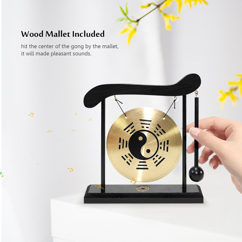 Taiji Symbol Mini Gong with Mallet - Desktop Wind Chime for Home Decor & Housewarming Gift