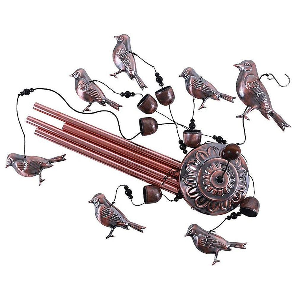 Bird Wind Chimes with 4 Aluminum Tubes, 6 Bells & 7 Birds for Indoor/Outdoor Decor