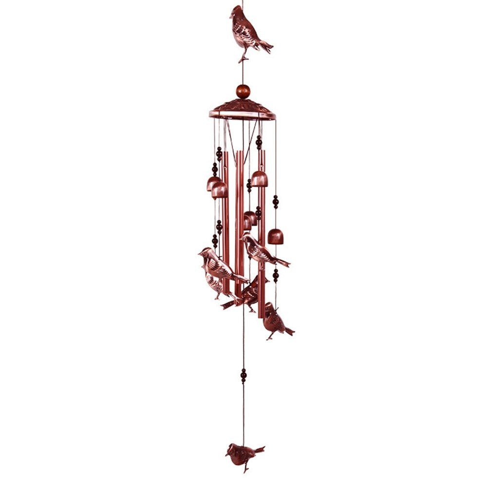 Bird Wind Chimes with 4 Aluminum Tubes, 6 Bells & 7 Birds for Indoor/Outdoor Decor